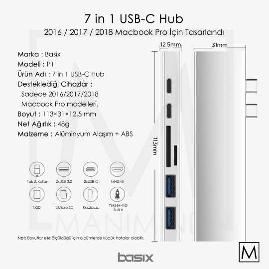 Basix P1 USB C 7in1 - Detaylı Özellikleri