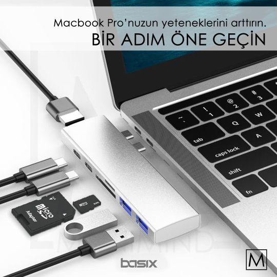 Basix P1 USB C 7in1 Port Alüminyum Hdmi Multiport