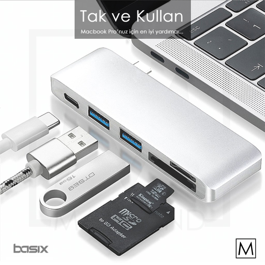 Basix T5 USB C 5in1 Port Alüminyum Hub Multiport